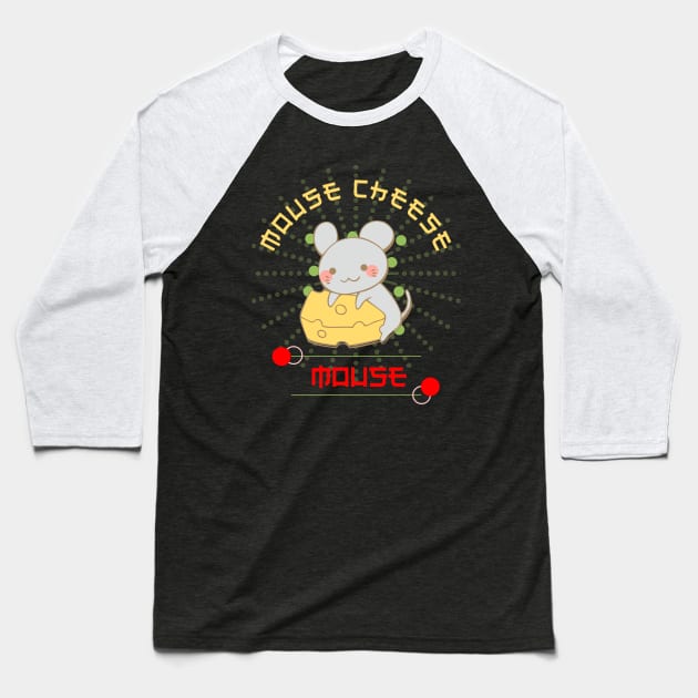 Kawaii Mouse Cheese Cute Baseball T-Shirt by lisalizarb